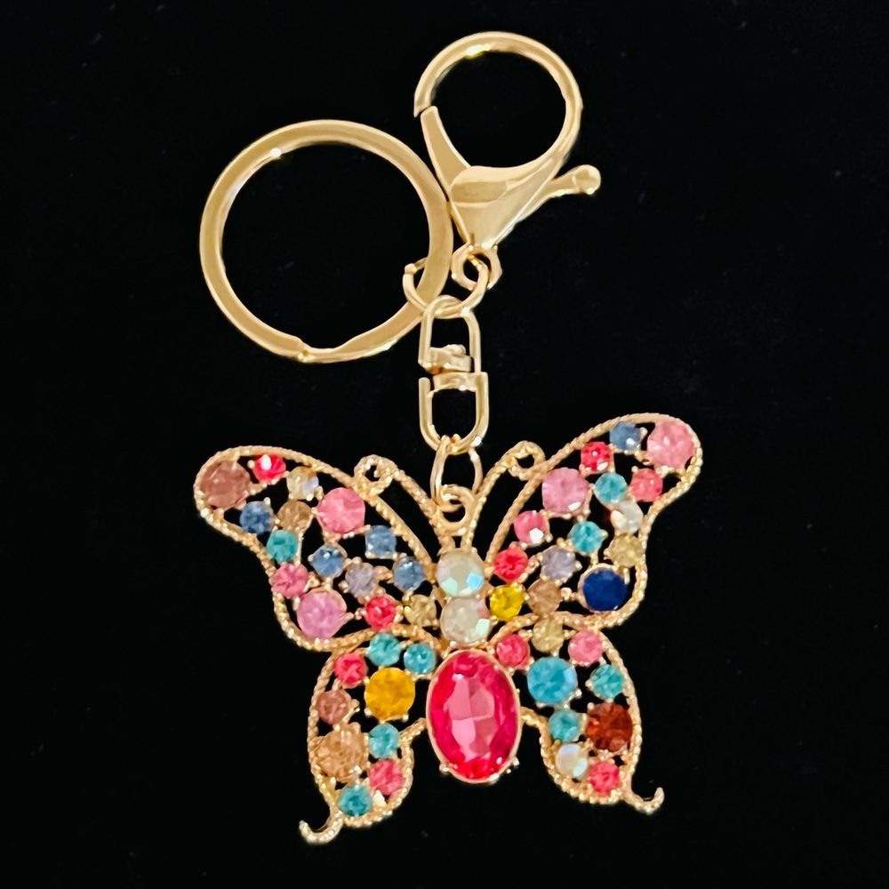 Butterfly Crystal Bag Charm/ Keychain W/Multicolor Gems NWT